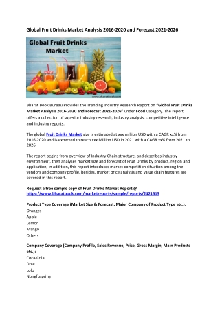 Global Fruit Drinks Market Analysis 2016-2020 and Forecast 2021-2026