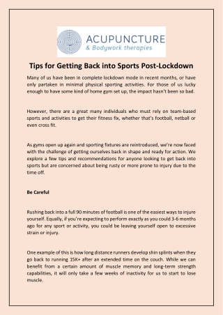 Tips for Getting Back into Sports Post
