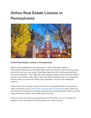 Online Real Estate License in Pennsylvania
