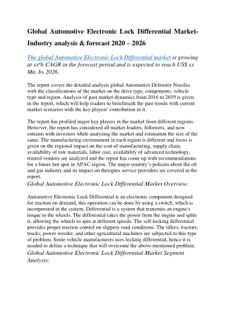 Global Automotive Electronic Lock Differential Market