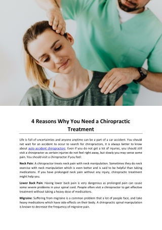 4 Reasons Why You Need a Chiropractic Treatment