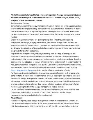 Energy Management System Market Analysis With Industry Forecast To 2027
