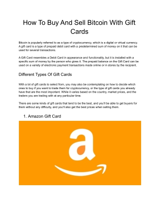 How To Buy And Sell Bitcoin With Gift Cards