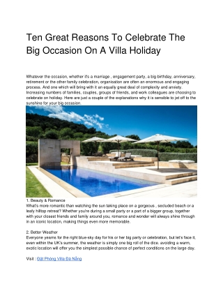 Ten Great Reasons To Celebrate The Big Occasion On A Villa Holiday-