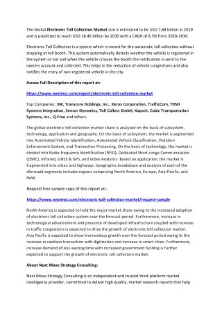 Electronic Toll Collection Market Research Analysis 2021 to 2030