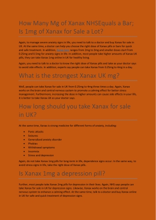 How Many Mg of Xanax NHS Equals a Bar_ Is 1mg of Xanax for Sale a Lot