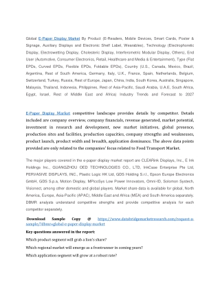 E-Paper Display Market Size, Reports, Demands, Share - Forecast 2027