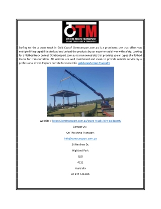 Gold Coast Crane Truck Hire | Otmtransport.com.au