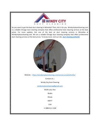 Get Duct Cleaning Wilmette | Windy City