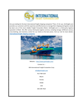 Visit International Freight Shipping Companies | Gmfreight.com