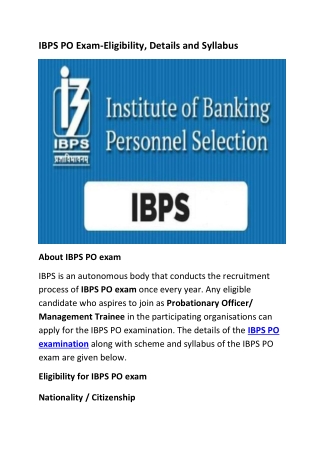 IBPS PO Exam-Eligibility, Details And Syllabus