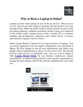 Why to Rent a Laptop in Dubai?