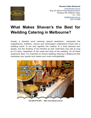 What Makes Shavan’s the Best for Wedding Catering in Melbourne?