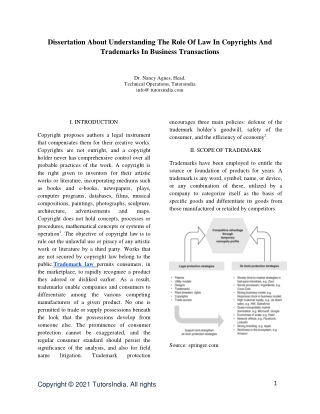 Dissertation about Understanding the Role of Law in Copyrights and Trademarks in Business (1)