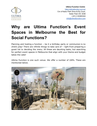 Why are Ultima Function’s Event Spaces in Melbourne the Best for Social Functions