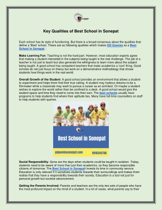 Key Qualities of Best School in Sonepat