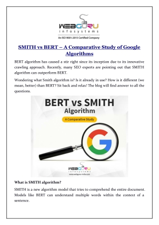 SMITH vs BERT – A Comparative Study of Google Algorithms