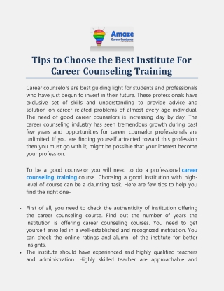 Tips to Choose the Best Institute For Career Counseling Training