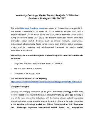 Veterinary Oncology Market Prominent Growth And Vendor Landscape By 2027