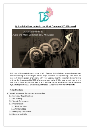 Quick Guidelines to Avoid the Most Common SEO Mistakes!