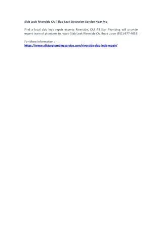 Slab Leak Riverside CA | Slab Leak Detection Service Near Me