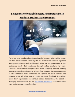 6 Reasons Why Mobile Apps Are Important in Modern Business Environment