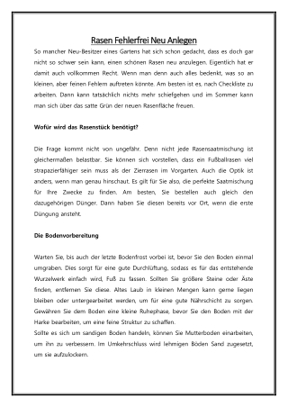 Rasen Fehlerfrei Neu Anlegen
