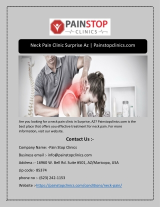 Neck Pain Clinic Surprise Az | Painstopclinics.com