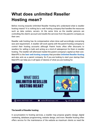What does unlimited Reseller Hosting mean