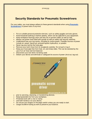 Security Standards for Pneumatic Screwdrivers