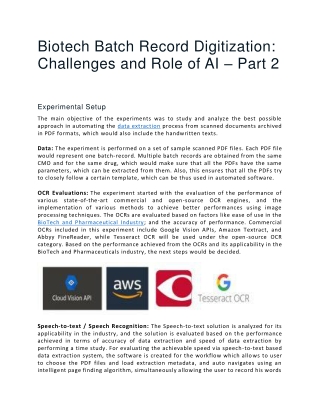 Biotech Batch Record Digitization Challenges and Role of AI – Part 2