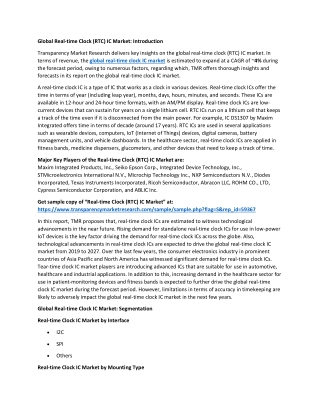 REAL-TIME CLOCK (RTC) IC MARKET TO REACH A VALUE OF ~US$ 5.3 BN BY 2027