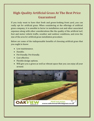 High-Quality Artificial Grass At The Best Price Guaranteed