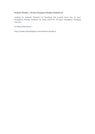 Anaheim Plumber - 24 Hour Emergency Plumber Anaheim CA