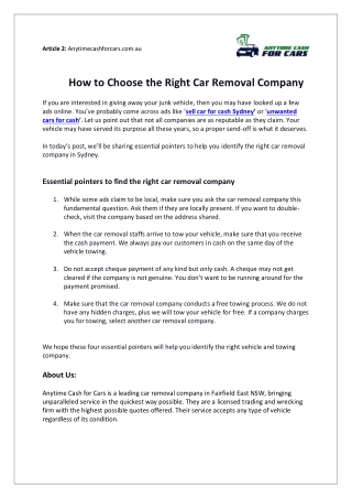How To Choose The Right Car Removal Company