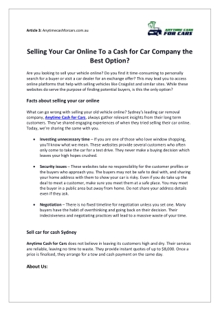 Selling Your Car Online To A Cash For Car Company The Best Option?