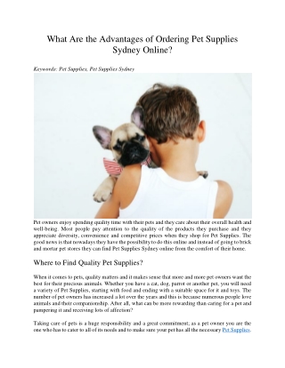 What Are the Advantages of Ordering Pet Supplies Sydney Online