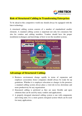 Role of Structured Cabling in Transforming Enterprises in Dubai