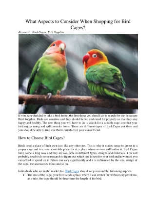 What Aspects to Consider When Shopping for Bird Cages