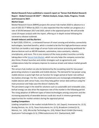 Sensor Hub Market Trend, Segmentation and Opportunities 2027
