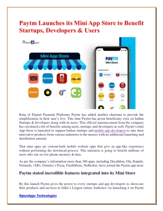 Paytm Launches its Mini App Store to Benefit Startups, Developers & Users