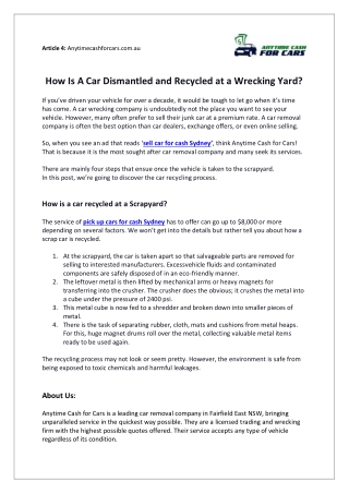 How Is A Car Dismantled and Recycled at a Wrecking Yard?