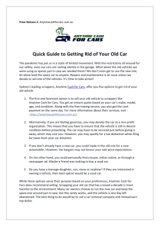 Quick Guide To Getting Rid Of Your Old Car