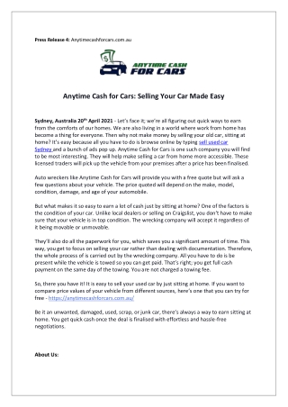 Anytime Cash for Cars: Selling Your Car Made Easy