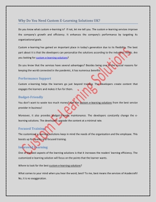 Why Do You Need Custom E-Learning Solutions UK?