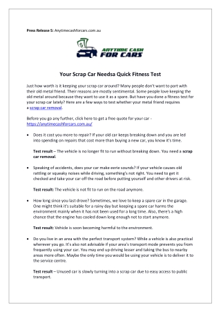 Your Scrap Car Needs a Quick Fitness Test