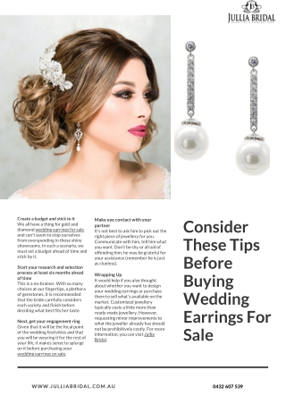 Consider These Tips Before Buying Wedding Earrings For Sale