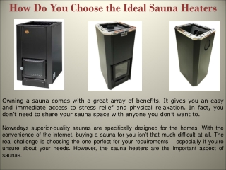 How Do You Choose the Ideal Sauna Heaters