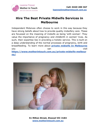 Hire The Best Private Midwife Services in Melbourne