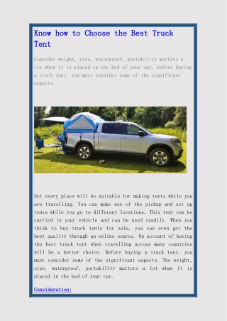 Know how to Choose the Best Truck Tent